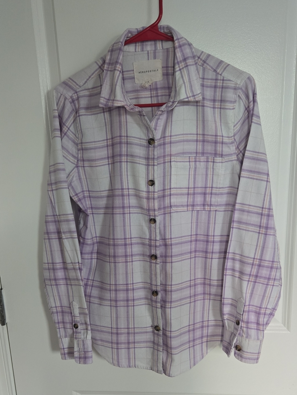 Aeropostale Lavender & White Plaid Long-Sleeve Button-Down Shirt
